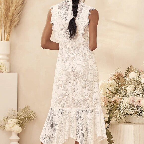NWT Lulus Take this Dance White Lace Sleeveless Mock Neck Midi Dress​ - Picture 4 of 11